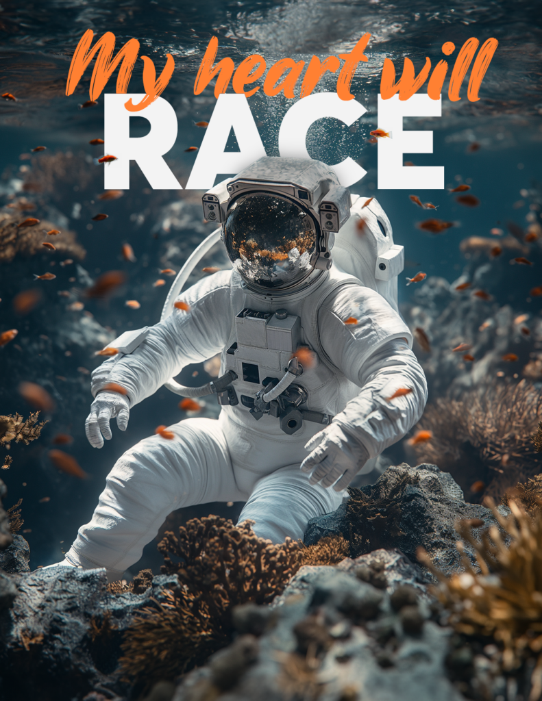 My heart will race, astronaut, ai generated and designed